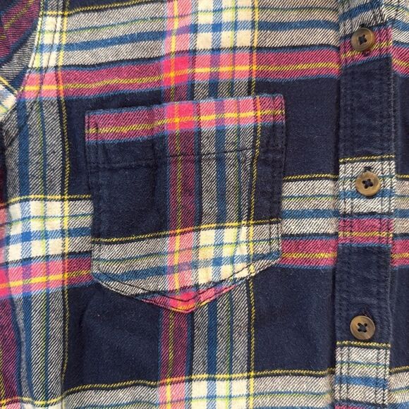 Abercrombie kids girls Navy and Pink Plaid flannel button down Shirt size L - Picture 4 of 8